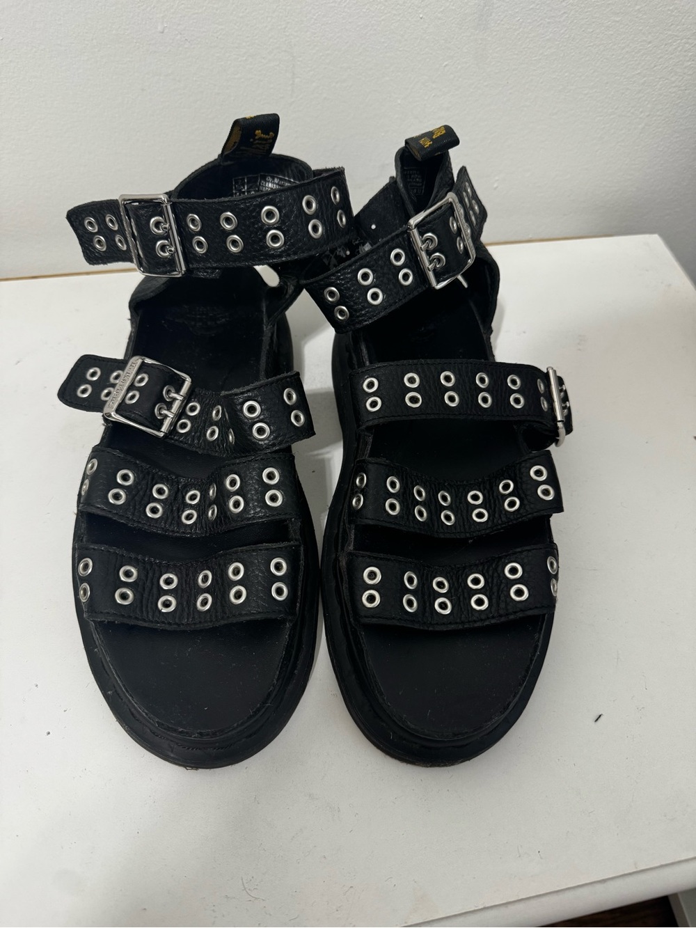 Dr. Martens Chunky Black Multi-Strap Sandals w/Silver Buckles